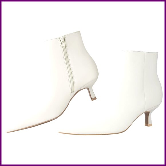 Kitten Heel Ankle Boots Pointed Toe Side Zipper Memory Foam Leather